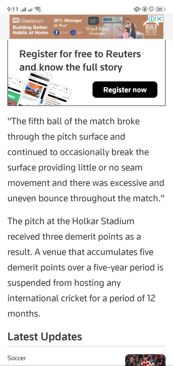 CricUmar56's tweet image. Breaking News "Three demerit points to Indoor Cricket Stadium 🏟️ India as pitch was favouring only the spinners. In this match Aussies spinner Nathan Lyon took 11/20 wickets".

#demeritpoints #IndianCricketTeam #IndianCricketStadiums