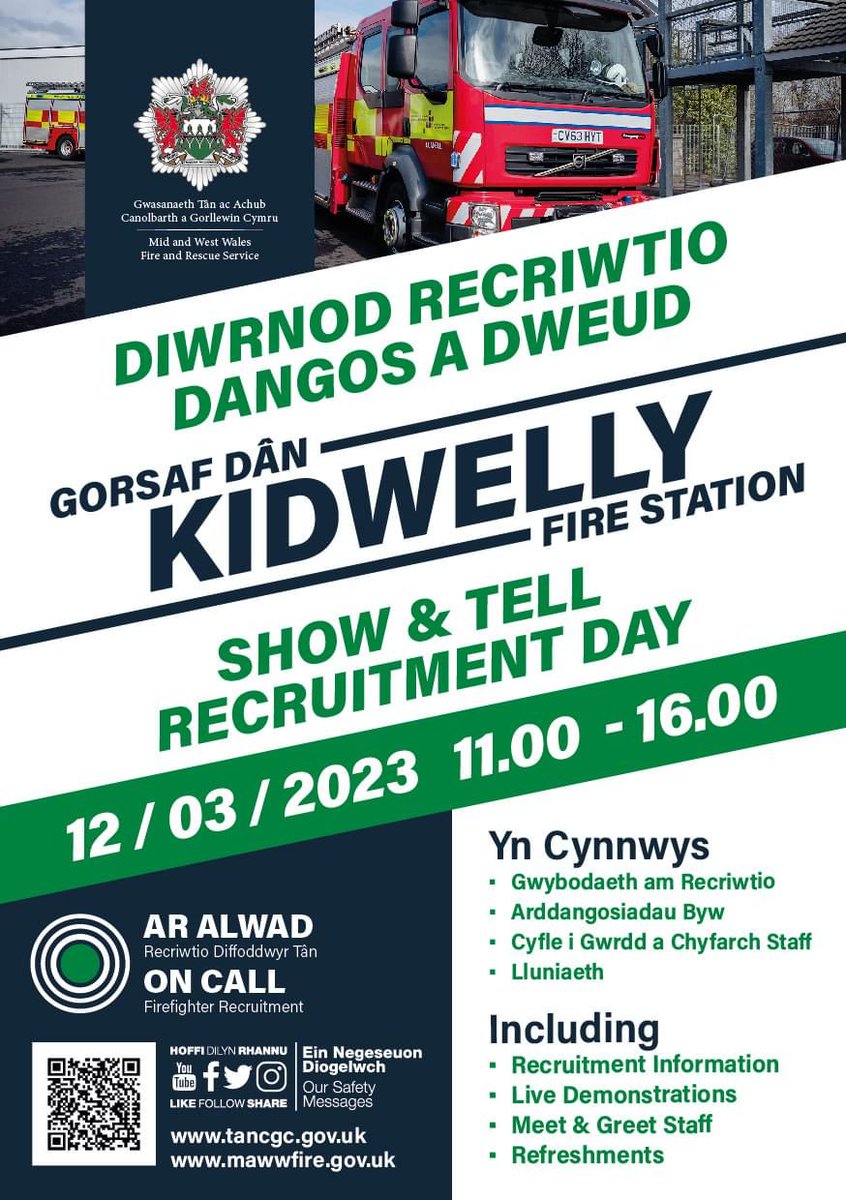 KidwellyFireStn's tweet photo. If you've ever thought about joining us here at Kidwelly fire station or wish to know more about our role, please come and visit some of the crew on Sunday, the 12th of March https://t.co/Ry5sNTYTO4