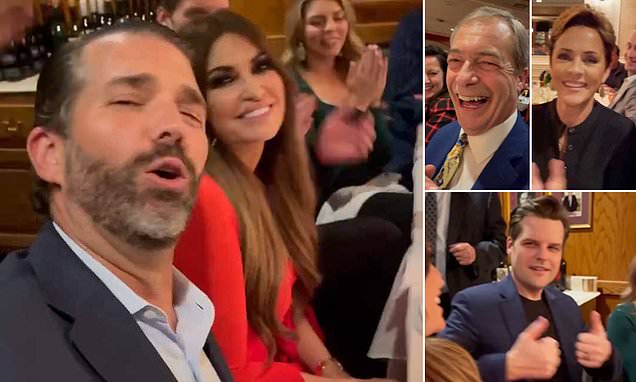 Kari Lake, Don Jr, Matt Gaetz and Nigel Farage sing happy birthday to Kimberly Guilfoyle 