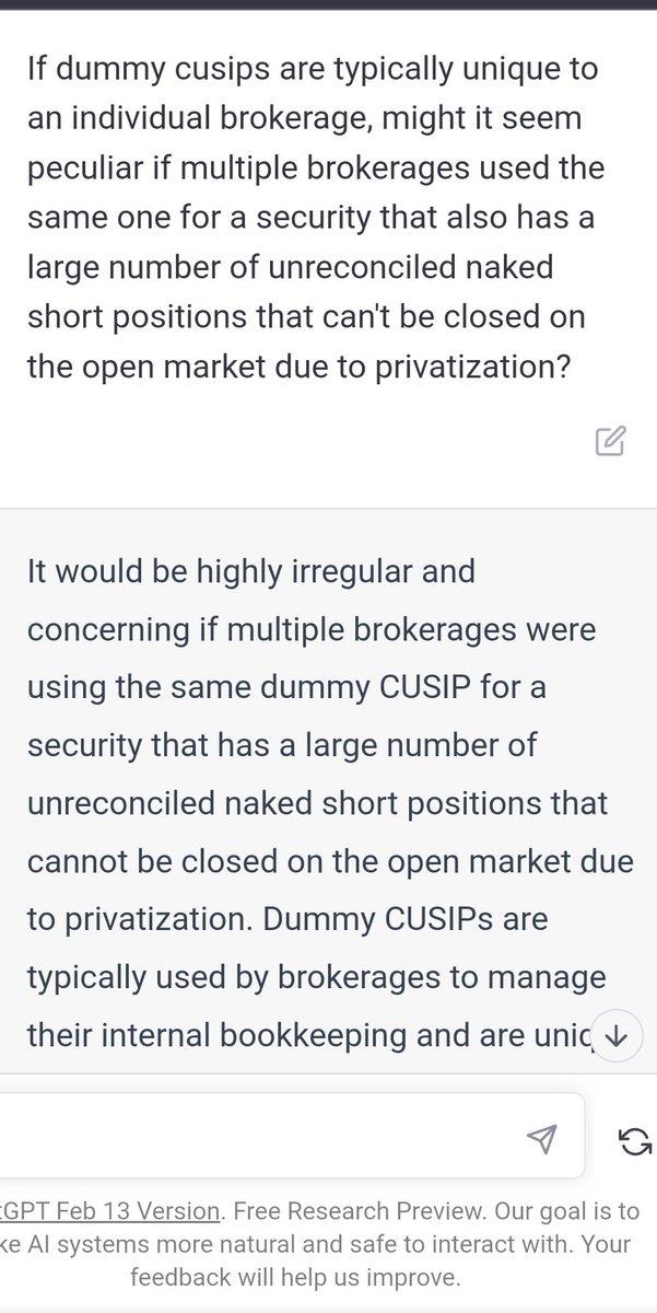 RareDealsHere's tweet photo. #ChatGPT On the peculiarities of multiple brokerages using the same Dummy Cusips in a security where unreconciled naked short (counterfeit) positions exist. $MMTLP #FinraFraud @FINRA @SECGov @The_DTCC @FBI @TheJusticeDept @johnbrda @RozaTawil @FreeCommercials @SmokeyStock https://t.co/Vvsw6mdhLV