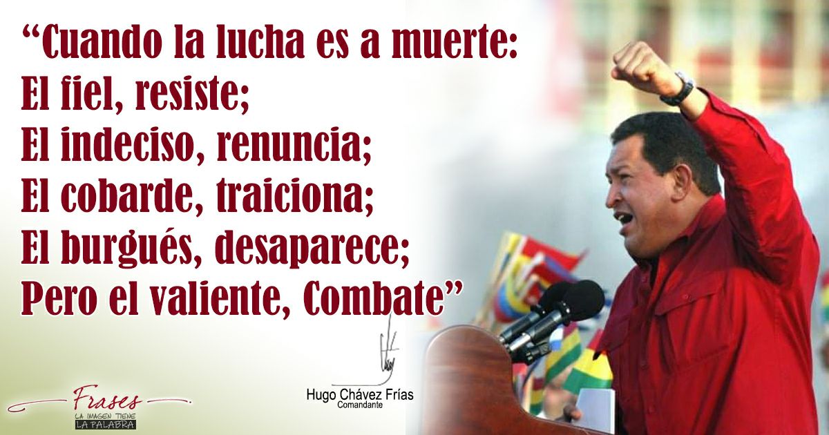 cubacooperaven's tweet photo. "Cuando la lucha es a muerte:
El fiel, resiste;
El indeciso, renuncia;
El cobarde, traiciona;
El burqués, desaparece;
Pero el valiente, combate."

🇻🇪 #ChávezVive  🇨🇺#CubaPorLaVida 💖 #MejorEsPosible 💖 #YoVotoXTodos

@cubacooperaven @embacubaven https://t.co/RHwtM6mf5d