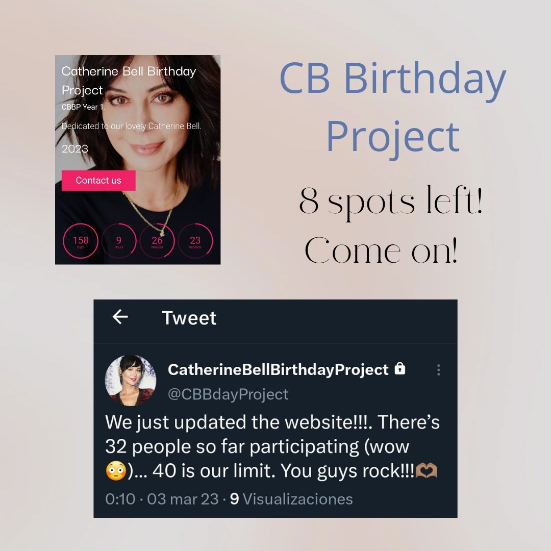 goodiesgw's tweet photo. 8 spots left to @CBBdayProject #CBFans #CBLoveLight #CatherineBell @reallycb Come on !!! Join us ❤️ https://t.co/RvRGTHsRyA