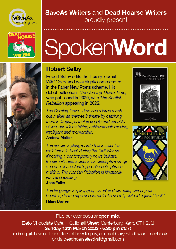 Please join us for this very special event Sunday 12 March with the brilliant @RESelby author of The Kentish Rebellion & poetry: The Coming-Down Time, 6.30pm @eleto_choc_cafe #canterbury #livepoetry #openmic #kentwriters #deadhoarse  #creatives