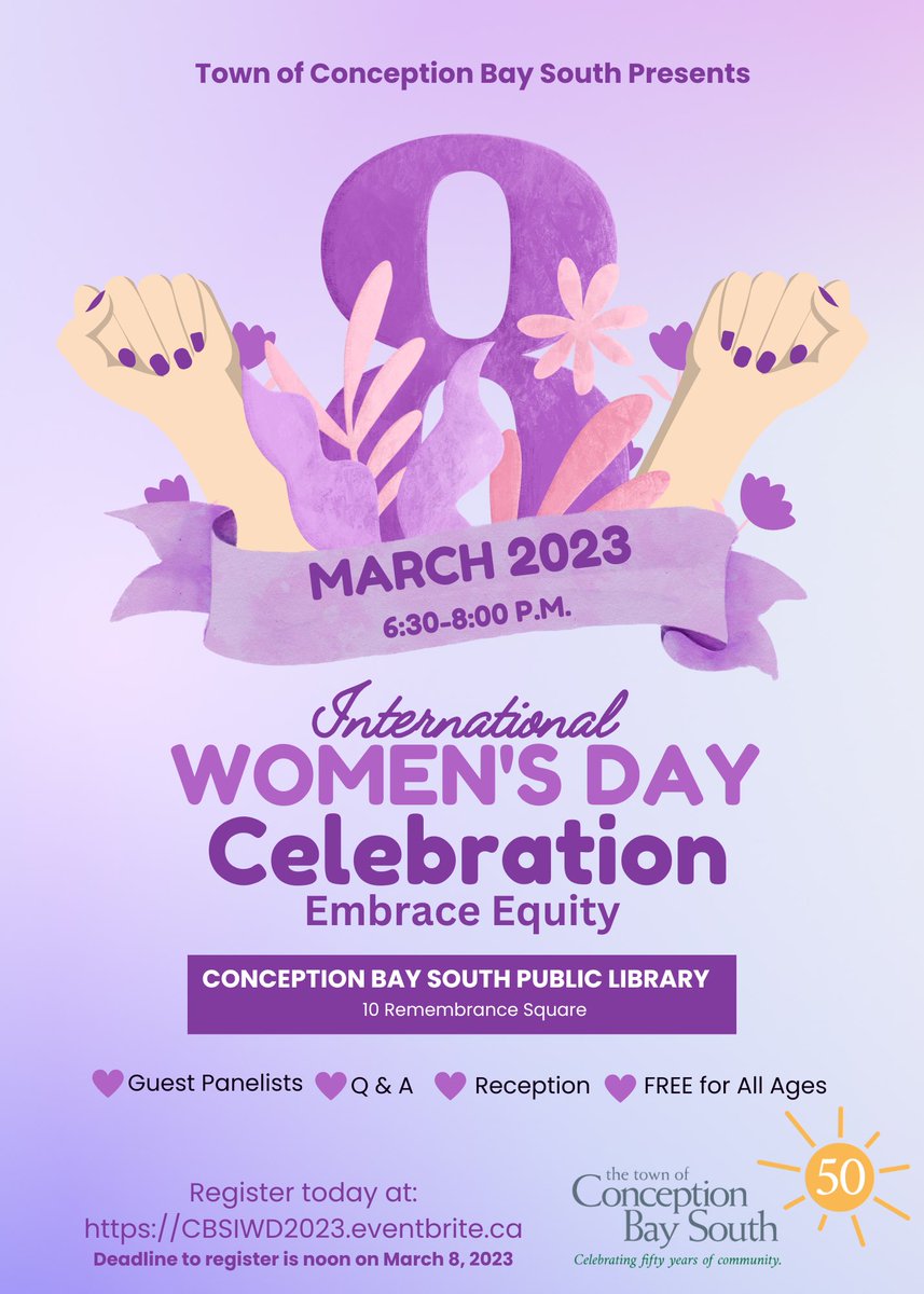 The Town of CBS is hosting an International Women’s Day celebration Wednesday at the new library. All are welcome. Guest speakers, refreshments and Q and A. Love to see you there!