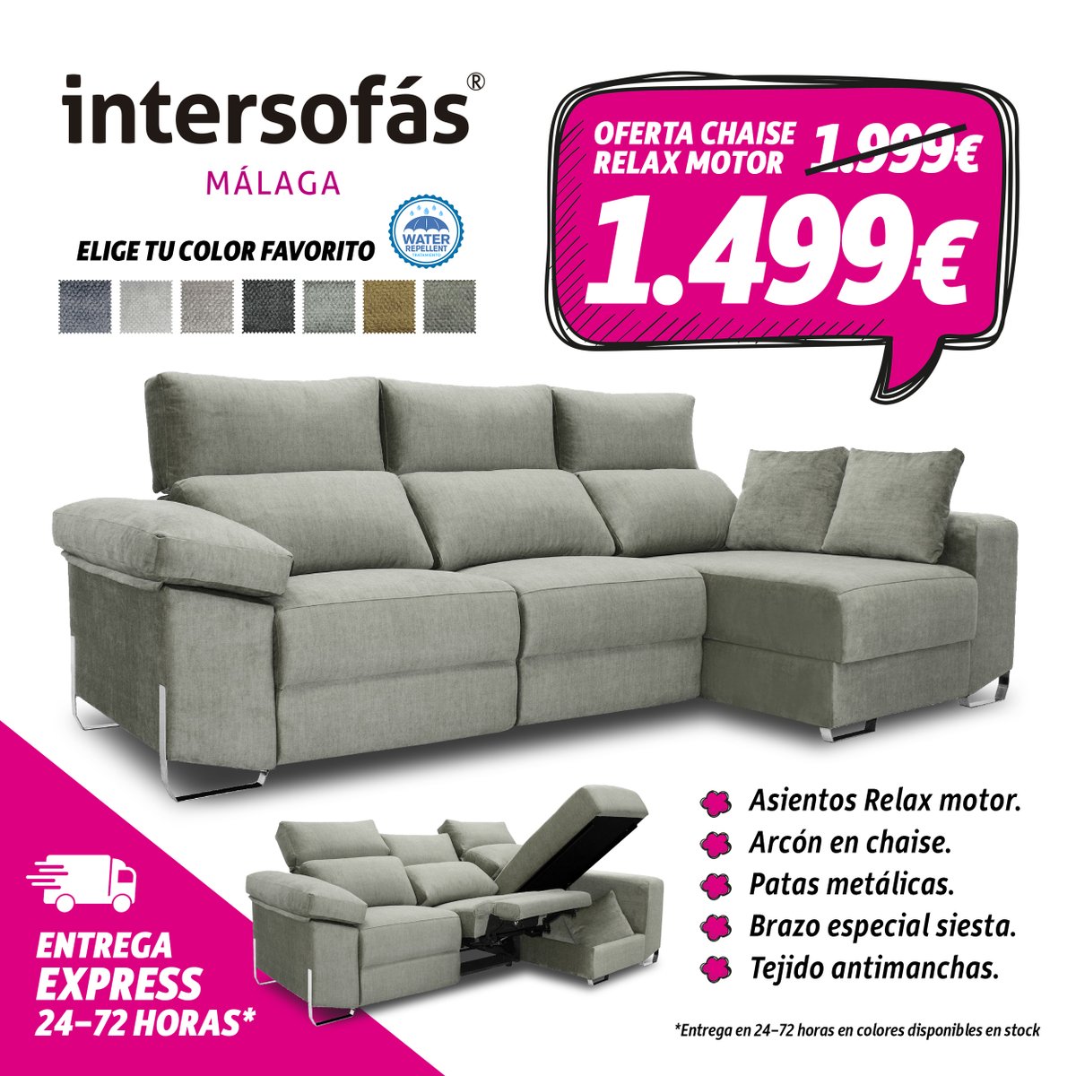 Intersofas_MLG's tweet photo. 💣💥 ¡OFERTAS en #Intersofás® #Málaga! Llévate este moderno #sofá #chaiselongue con asientos relax motorizados y arcón en chaise por solo 1.499€ y con entrega EXPRESS en 24-72 horas! Descubre más ofertas en nuestra tienda y en https://t.co/SkV0bnv3Mh https://t.co/4M8Xp2aA5w
