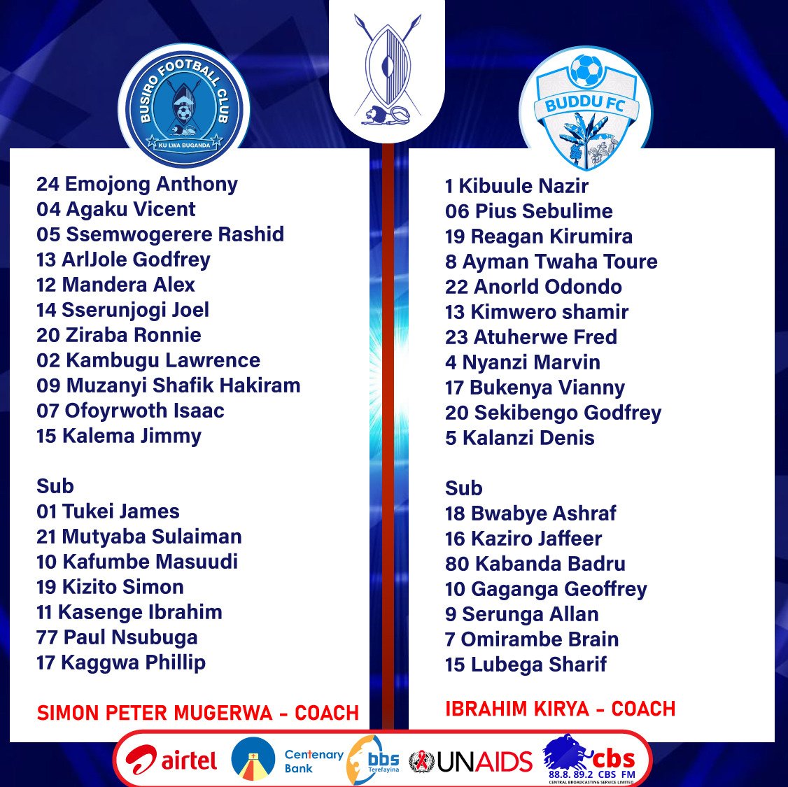 buddusfc's tweet photo. Official Line up for Buddu Vs Busiro https://t.co/B5qayMycme