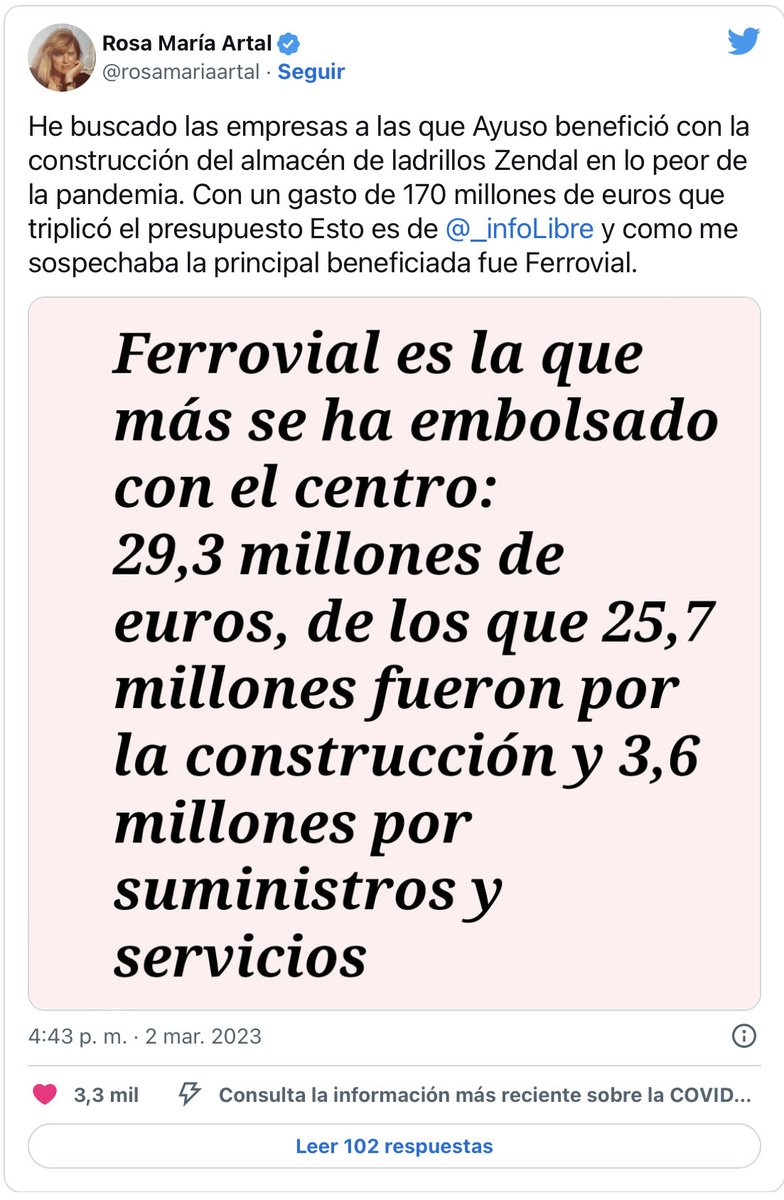 Martix_AL's tweet photo. Los #modificados,¡oh!, esta práctica corrupta por la que Europa reprende a España…

#HospitalZendal | ¿Y saben ustedes qué empresa se llevó la mejor tajada de la obra que detrajo -para nada- tantos recursos públicos de Madrid en lo peor de la pandemia? Ferrovial”@rosamariaartal https://t.co/CoEdI8Z1HD