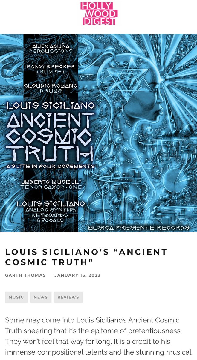 In Hollywood they talk about ANCIENT COSMIC TRUTH.  Thanks to Garth Thomas music critic of THE HOLLYWOOD DIGEST. 

thehollywooddigest.com/louis-sicilian…

#louissiciliano #ancientcosmictruth #cosmic #cosmology #cosmicmusic #cosmicjazz #india #indianmusic #jazz #quantum #quantummusic