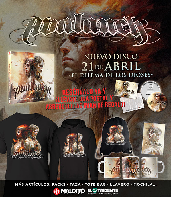 Tmetalicoweb's tweet photo. TruenoNews: #AVALANCH lanza el videoclip de su single Horizonte Eterno, 1er adelanto de su álbum "El Dilema De Los Dioses" que saldrá el 21 de abril. Diez temas nuevos, producidos por Alberto Rionda, mezclados por Manuel Ramil. Portada disponible. + Info👇https://t.co/FMvrfVEpqn https://t.co/8OpySDU906