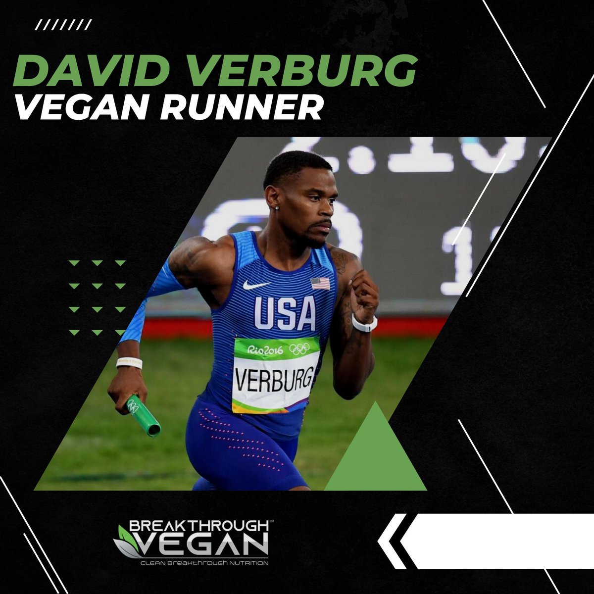 David has become a high-profile athlete in track and field, competing internationally. He has competed over several distances with most success over 400 meters individually and in a 4 x 400 meters relay. In the 2016 Rio Olympics, he helped the US team to the Gold medal. 
.
#vegan