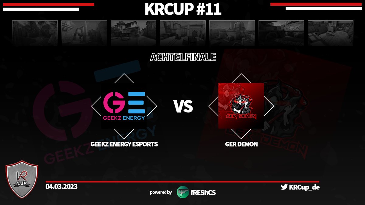 [ #KRCup #11 - Achtelfinale ]

@geekzesports 🆚 <a href="/realgerdemon/">GER Demon</a> 

🎤 | <a href="/DrRay1337/">Dr.Ray</a> 
 📺 | twitch.tv/doktorray