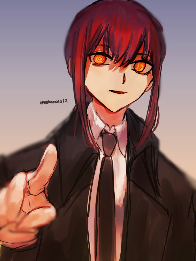 makima (chainsaw man) 1girl solo ringed eyes necktie black necktie looking at viewer red hair  illustration images