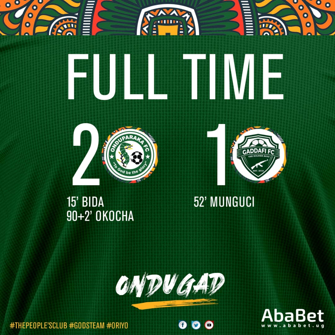 AbaBetUG's tweet photo. #StarTimesUPL | FT
#ONDUGAD
Okocha scores at the death to get #GODSTEAM victory!
#AbaBet #BetSmallWinBig https://t.co/UUX1cxPjvh