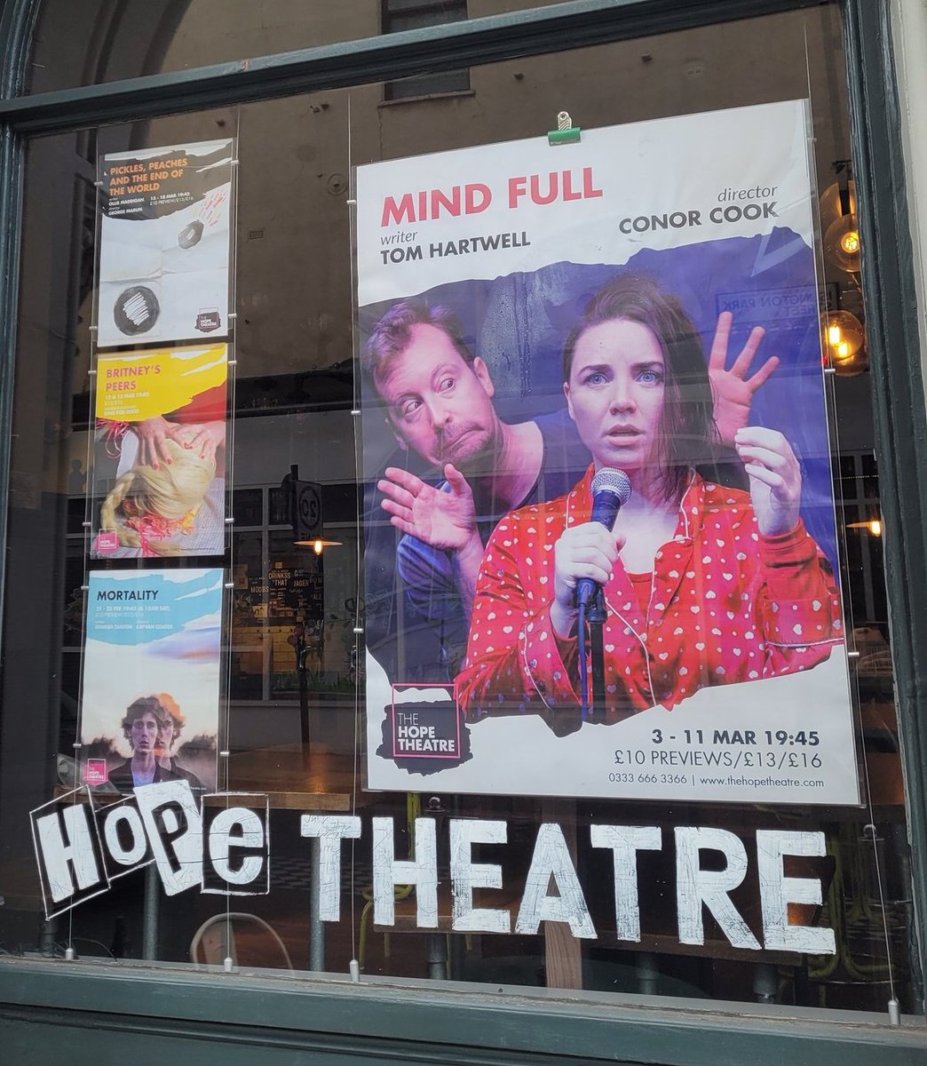 HangerGreen's tweet photo. Excellent performances from @TomHartwell88 &amp; @katherinelmoran  in @Mindfullplay directed by @ConorCook31 @TheHopeTheatre 
An exploration of a relationship with clever writing,  great acting &amp; smart direction - a wonderful evening. What's not to like?
Book now runs until 11 March! https://t.co/dGau7gyXbB