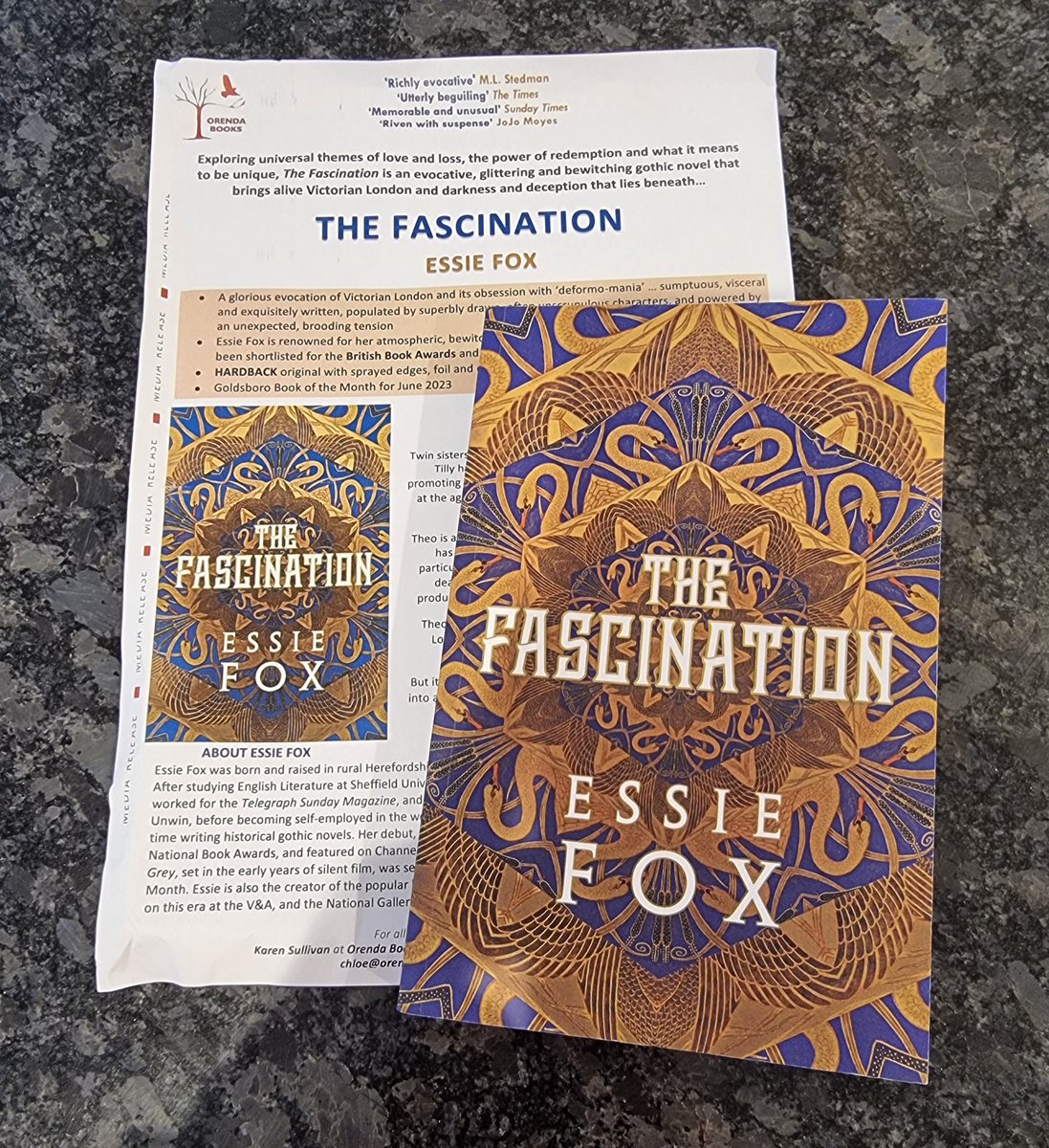 This #bookpost has made my day!

 I can't wait to read this 'evocative, glittering and bewitching gothic novel that brings alive Victorian London'

 #TheFascination @essiefox is published on 22nd June

Thank you so much Karen @OrendaBooks for the proof.
#BookTwitter#bookbloggers