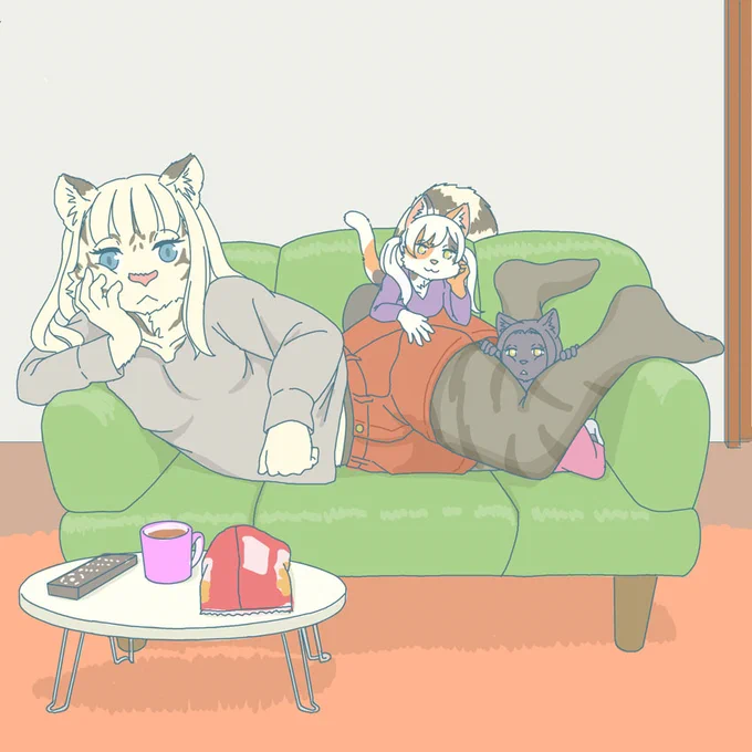 友達とダラダラするホワイトタイガー 