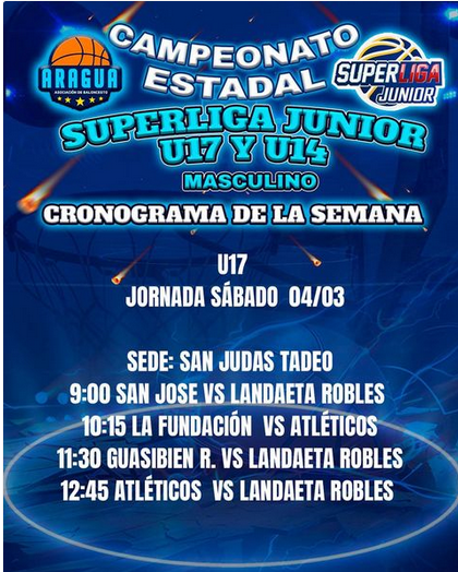Basket_Ven's tweet photo. #Baloncesto #Formativas #FVB 
Sigue las incidencias de Super Liga Junior evento que esta en la programación de la @FVBbasketball, hoy dia de juegos en el Estado #Aragua, @BalonAragua1 https://t.co/uoWdYBVnjz