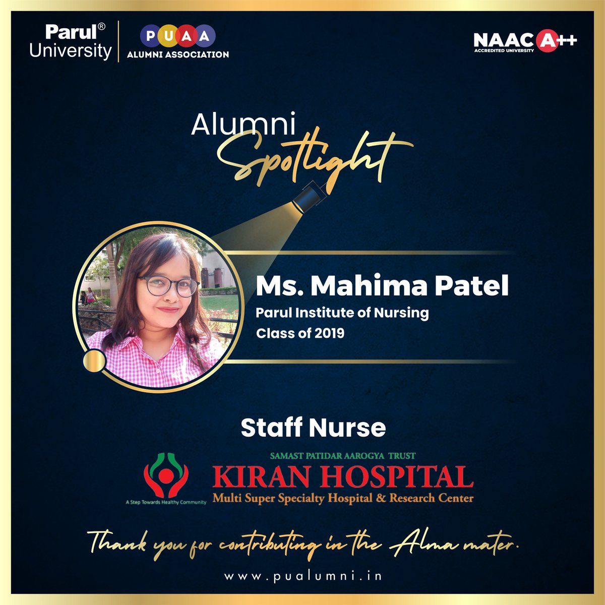 ParulAlumni's tweet image. We've got a nurse who's simply ace,
And we want to put her in the spotlight's grace!

Mahima is the epitome of a compassionate and dedicated nurse. 

#AlumniSpotlight
#PIN #Classof2019
#PUAlumniAssociation
#ParulUniversity