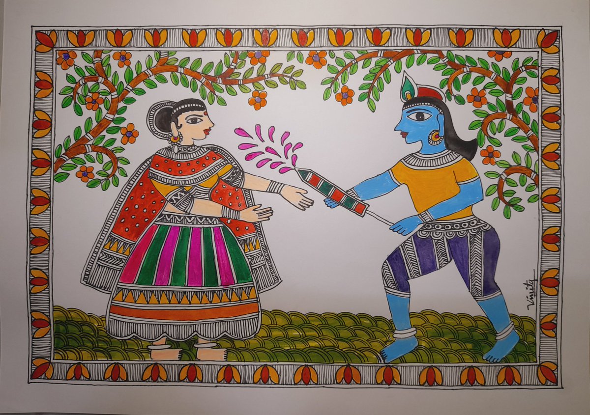 VinitaR60106090's tweet photo. Holi special Madhubani Radha Krishna Painting.Radha Krishna and Holi make the best picture combination ever!🤩
•
•
#kalakaariwithvinita #holi #holipainting #madhubanipainting #madhubani_art #madhubani_bihar #madhubani_sharing #artoftheday #artworld #viral #authindia #artist https://t.co/asZzrsNOLF