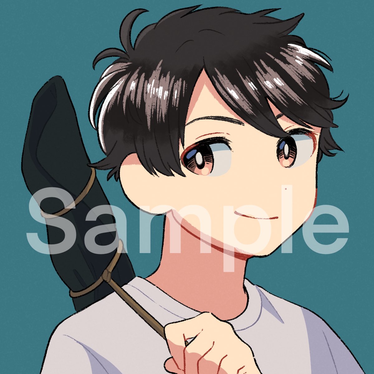 1boy male focus solo smile black hair shirt simple background  illustration images