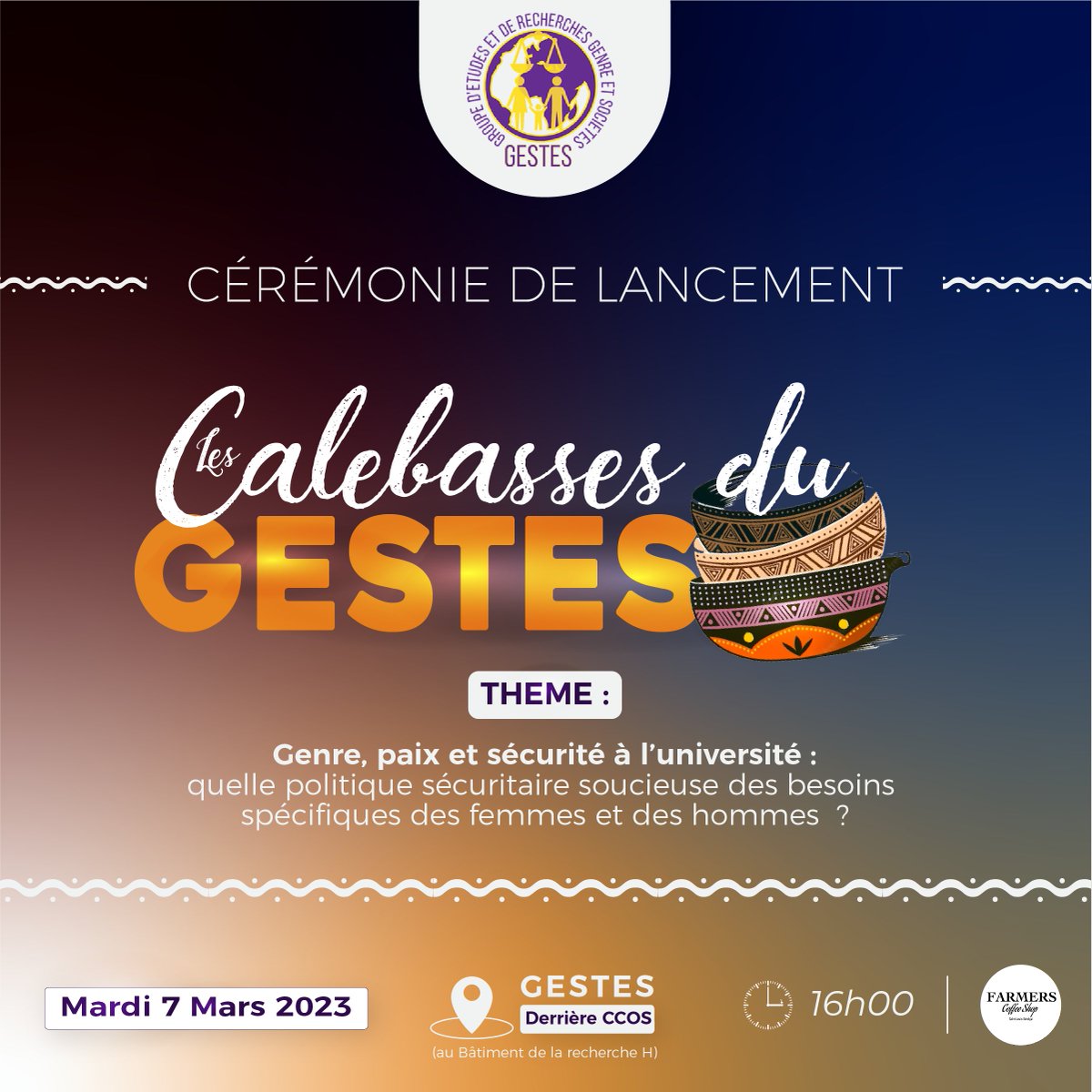 Venez découvrir "Les Calebasses du GESTES", un cadre de réflexions, d'échanges et de capitalisation au profit des acteurs universitaires. Il entend impulser un débat serein sur la problématique genre, les politiques publiques, les droits humains et la démocratie.
#GESTES