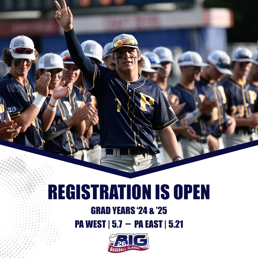 📢Registration is OPEN for Team PA tryouts
Compete to represent your state versus Maryland in the 2023 Big 26 Baseball Classic. 

📌PA West | 5.7 | Seton Hill University | Greensburg
📌PA East | 5.21 | Penn State Harrisburg | Middletown
big26.com/tryouts