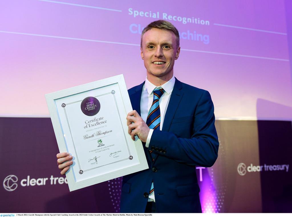 cricketireland's tweet photo. Last night, Heinrich Malan gave special recognition to @csnicc's Gareth Thompson, whose vision and commitment has led to a surge in participation among women and girls. Gareth is also a member of the NCU Women’s Cricket Committee. Great work! 👏

#IrishCricketAwards ☘️ https://t.co/fLjInvPsqU