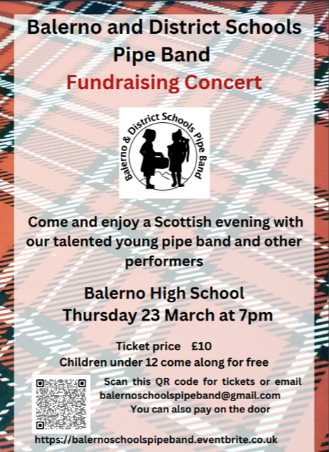 Join the Balerno and District Pipe Band for a fundraiser concert on Thur 23.03.2023 at 19:00 at Balerno High. Tickets: adults £10, teens £5 and under 12s free <a href="/BalernoSPB/">Balerno & District Schools Pipe Band</a>