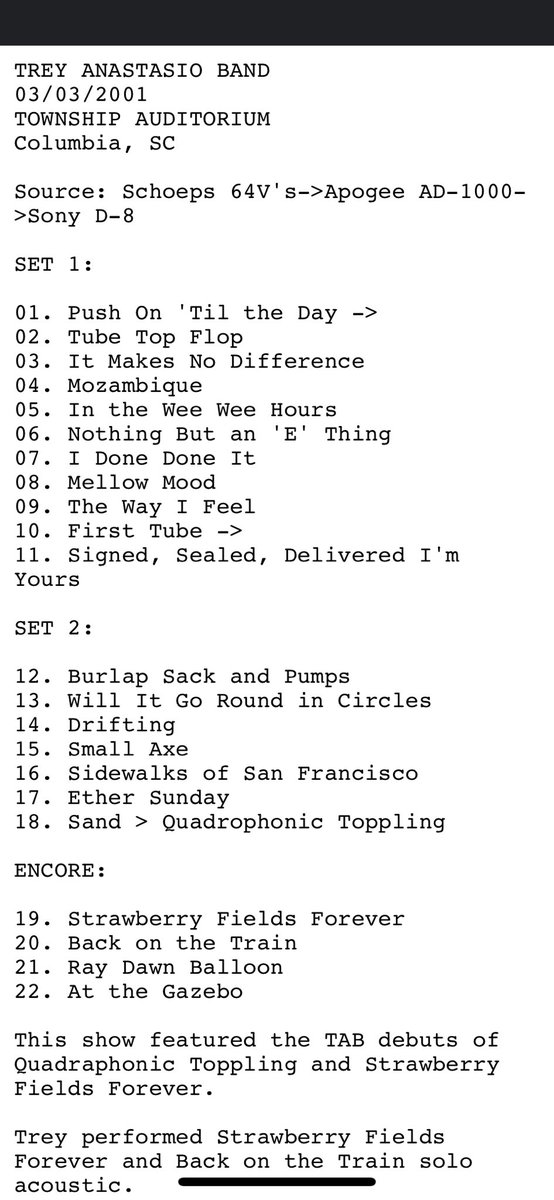 LastTube's tweet image. Trey Anastasio Band 3/3/2001 Township Auditorium: Columbia, SC drive.google.com/drive/folders/…