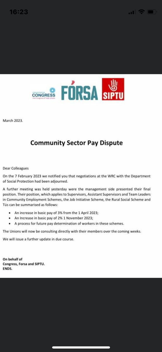 WRC-workplacerelations.ie/en/labour_cour… #CESupervisors pay claim-Mar2001 successful-but forgotten in #recession2009 by #DSP previously #FAS NOlinkage/payrise since 2009-back in WRC Mar 2023 now offered ⬇️ what about precedent <a href="/mmcgrathtd/">mmcgrathtd</a> @HHumphreysFG <a href="/forsa_union_ie/">Fórsa trade union</a> <a href="/irishexaminer/">Irish Examiner</a> <a href="/WRC_ie/">Workplace Relations Commission (WRC)</a>