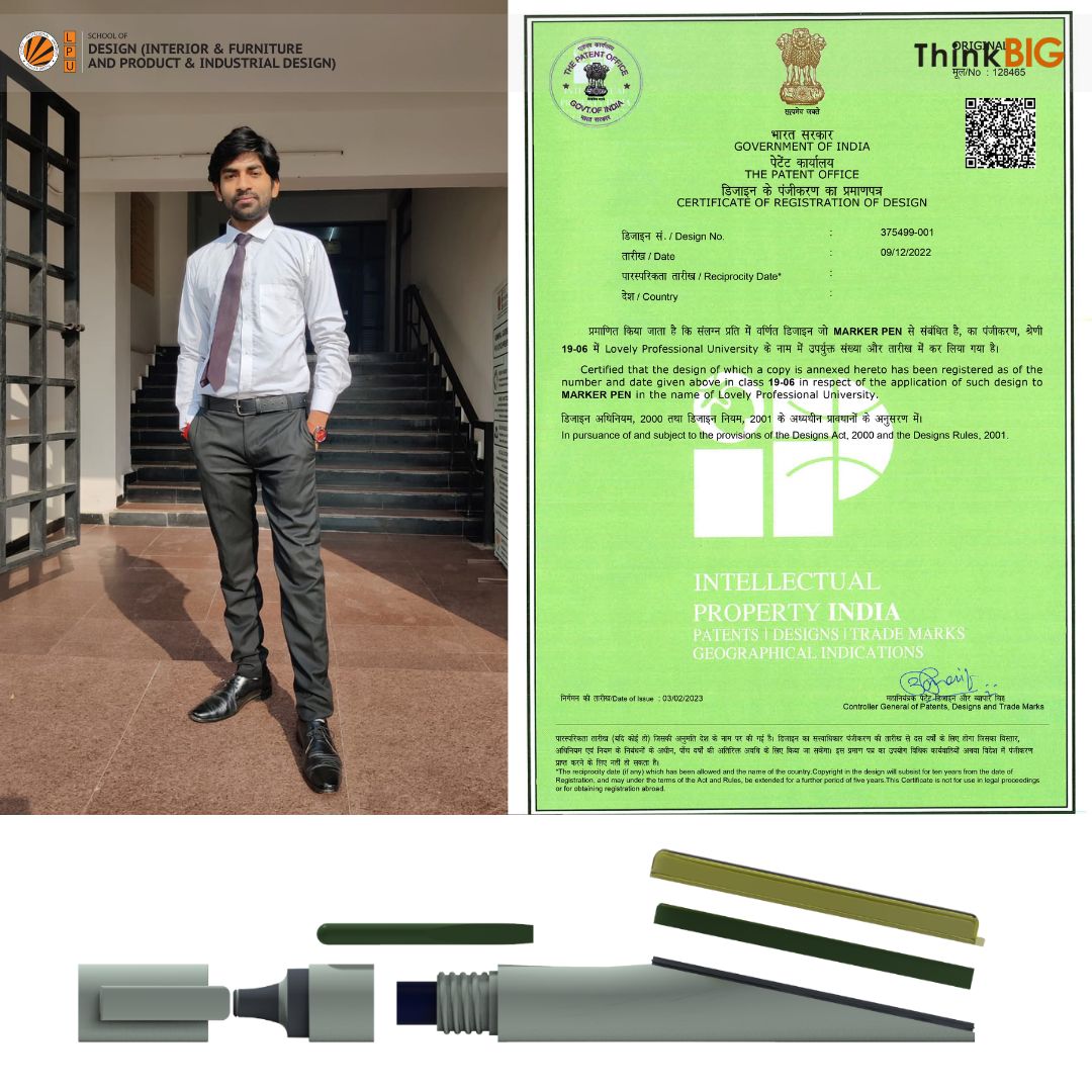 LPUDesign's tweet image. DISCOVER-INNOVATE-DESIGN Rohit Gupta a student of our Product &amp;amp; Industrial Design department created a Marker Pen. He has registered his design for the same.

#design #innovation #designregistration #productdesign #industrialdesign #problemsolvingskills  #lpu