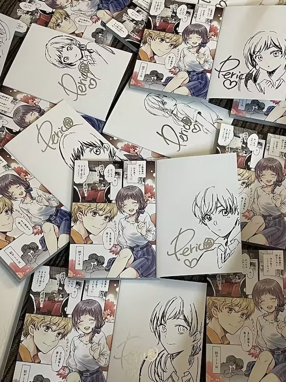 \20000円コース/
4月26日発売のKADOKAWA商業版「マジで付き合う15分前③④(完)」に直筆サインとイラストを入れてお送りするコースです。5500円コースと同じミニクリアファイルと描き下ろし漫画のリーフレットもついてきます 
