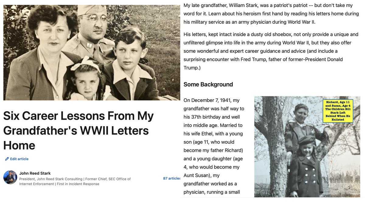 JohnReedStark's tweet image. My late grandfather was a patriot's patriot but don't take my word for it. A treasure trove of his letters home, found in a dusty old shoebox, not only offer a unique/unfiltered glimpse into WWII army life, but they also bestow 6 essential career lessons.
linkedin.com/pulse/six-care…