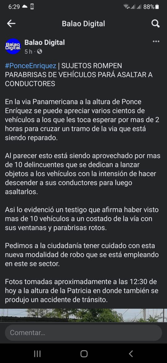 OswaldoOrlando1's tweet photo. Donde está CTE policía nacional y la seguridad así estamos expuestos a trabajar la transportación a Merced de la delincuencia porque no existe autoridad desde la cabeza que resguarde la seguridad en las vías del país @LassoGuillermo @dariovherrera @PoliciaEcuador @MinGobiernoEc https://t.co/WBlrJ8mCpe