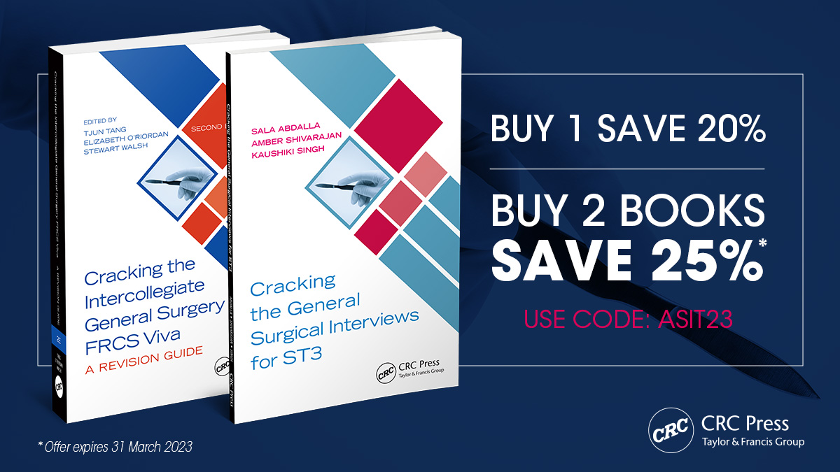 These books will help you pass the non-subspecialty sections of the FRCS (General Surgery) viva and clinical examination, and give you the tools to succeed at the ST3 general surgical interview

Go to our stand at  #ASiT2023 find out more <a href="/ASiTofficial/">ASiT</a>
bddy.me/3ESDkMA