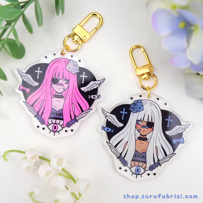 hey there, I'm super excited to share my new Gothic Cuties collection with you all!  by purchasing anything from this collection, you'll get a free sticker sheet as a gift which version do you prefer, the pink or the blue one?  