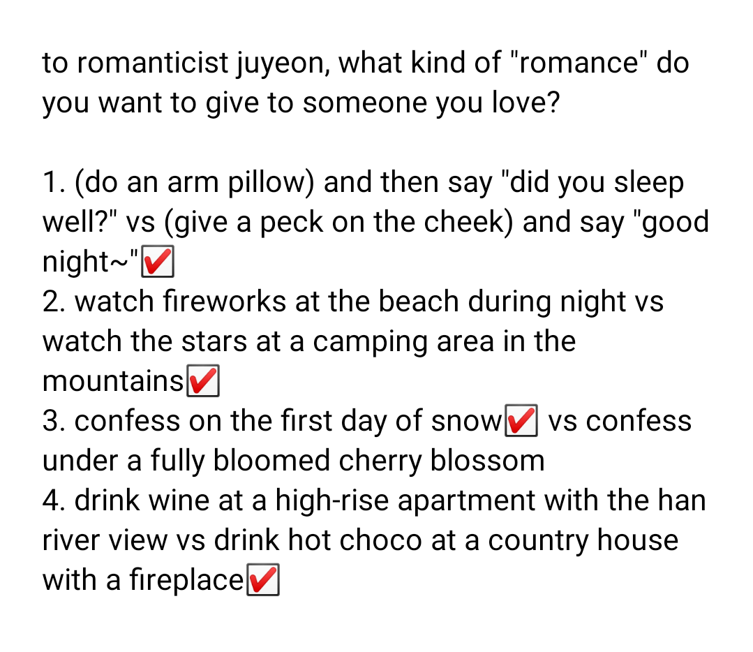 dailyljy's tweet photo. 230304 everline fansign

to romanticist juyeon, what kind of "romance" do you want to give to someone you love?

🐱 (give a peck on the cheek) and say "good night~"
🐱 watch the stars at a camping area in the mountains
🐱 confess on the first day of snow https://t.co/mMEPr0RbHm