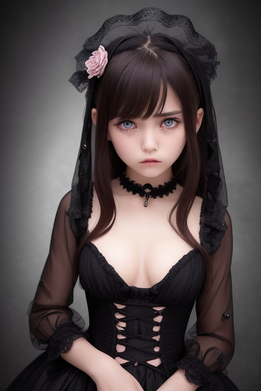 「ゴスロリ美少女に睨まれた#AIart  #AIphoto #stableDifu」|薮原圭人のイラスト