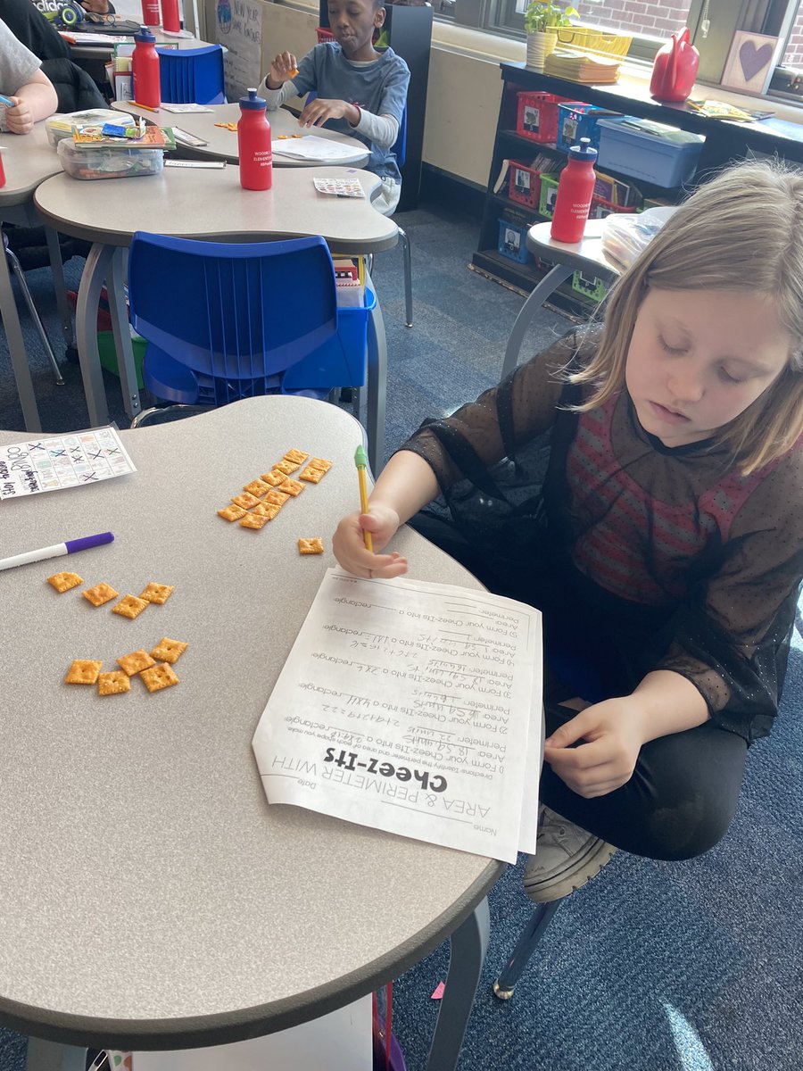 Learning about area and perimeter in 4th grade! What better way to introduce it, Cheez Its! ❤️💙 #BPositivePatriots #BPatriotProud