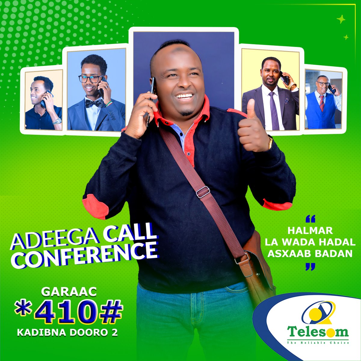 Telesomcompany's tweet photo. Ma ogtahey Macmiil in aad hal mar lawada hadli kartid Macaamiil kala duwan oo jooga meelo kala duwan?
Isticmaal #Adeegga #Call #Conference oo garaac *410# kadibna Dooro 2 (Call Conference).
#CallConference
#TayoWaaTelesom https://t.co/GZRMlwYkz0