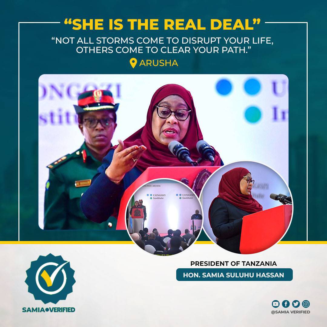 Hakingowi's tweet photo. 📍Arusha

🧕🏽Madam President Hon. Samia Suluhu Hassan. 

🗣️"Not all storms come to disrupt your life, others come to clear your path".

SHE IS THE REAL DEAL

#️⃣Samiaverified✅
#️⃣Sheistherealdeal
#️⃣Kaziiendelee https://t.co/ypXXtRx4sM