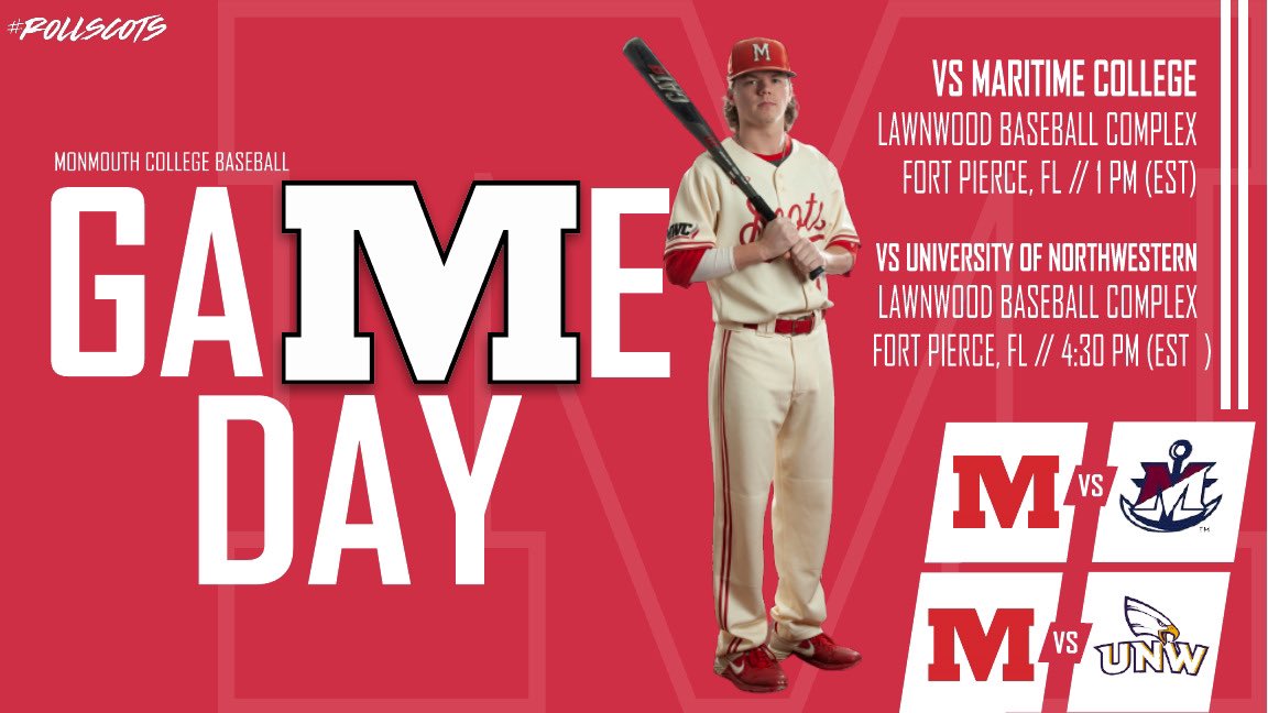 Today is opening day for <a href="/MCScotsBaseball/">MC Baseball</a>!! They start their Florida Spring break trip with a pair of games #RollScots 

📍 Fort Pierce, FL
🏟️ Lawnwood Complex
🆚 SUNY Maritime and NW Minnesota 
⏰ Noon and 3:30 Central