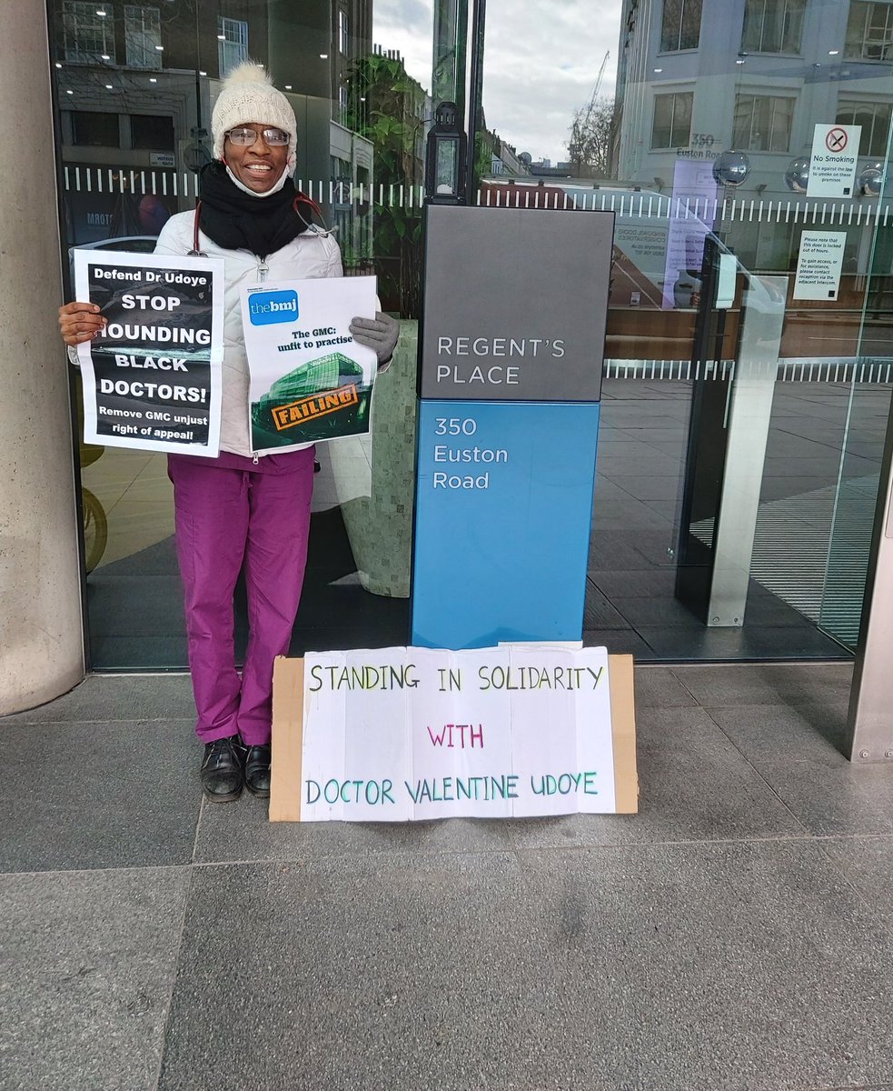 So more reflections on the case of @ValentineUdoye vs @gmcuk. So what happens now? Do I pack up my little placards and go home and wait for the next Black doctor to come along with a shocking case of injustice? We can't. Because there are more cases out there ...1/6