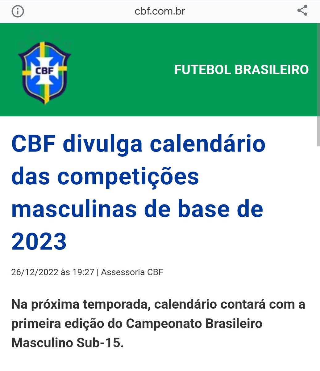 CBF divulga calendário do futebol brasileiro masculino para 2023