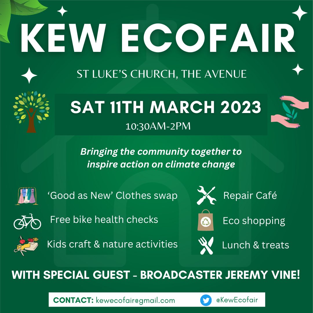 KewEcofair's tweet photo. 🎉 Kew EcoFair is one week away! 🌳

Sat 11th March, 1030-2pm, @stlukeskew ⛪️ 

It’s shaping up to be a fantastic community event for the whole family - come along, and feel inspired to care for our planet 🌎 https://t.co/s6pACtwtRq
