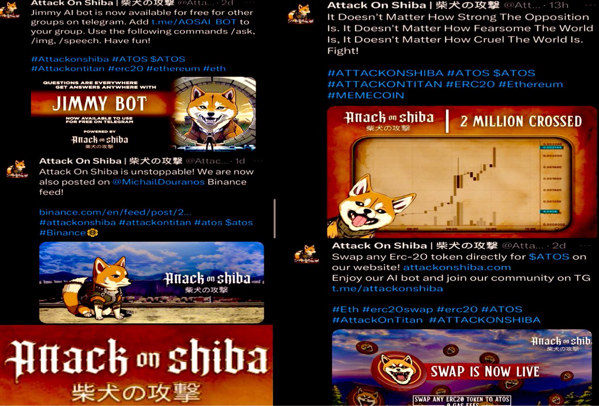 BITCOINTRAPPER's tweet photo. $ATOS / Killing it 💥

🐕Jimmy AI bot now available for FREE for telegram groups w /ask /speech /img 
🐕2 mill marketcap crossed already
🐕Ft @MichailDouranos Binance feed
🐕Swap any ERC token for $ATOS directly on their website w their swap https://t.co/HNmh61flOg