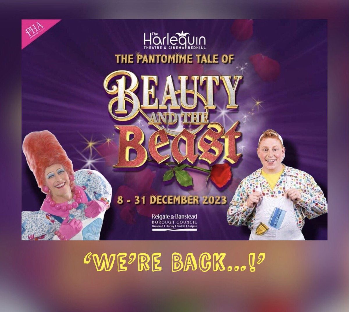 SiBashDame's tweet photo. Phil and I are both delighted to be returning to the fabulous Harlequin Theatre, Redhill this Christmas.
Book now to secure the best seats in the house for this Beast of a panto!
https://t.co/8Lsx5YdqAM 🥀
Watch this space for more cast announcements....
#thanksbrian 👏🏻✨xx https://t.co/FCLKxktIgC