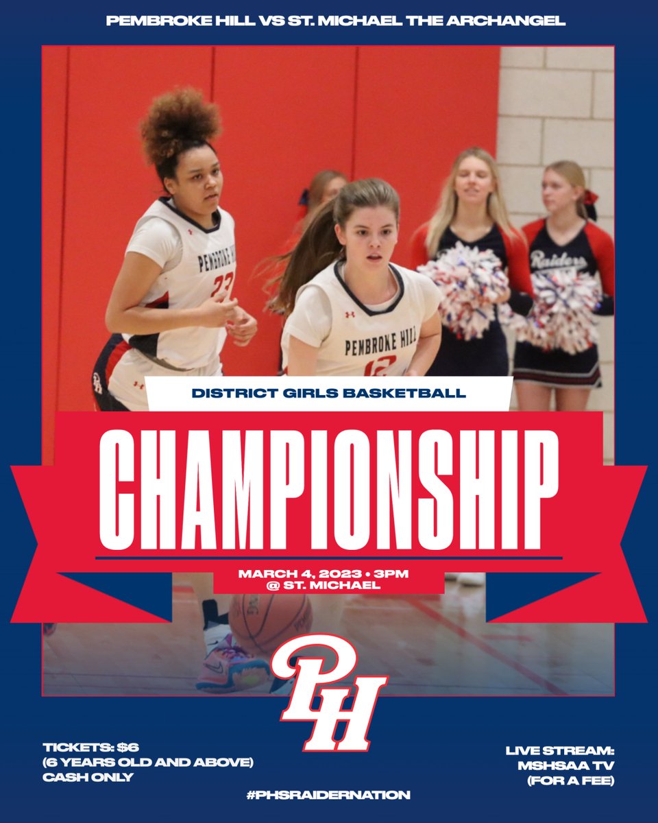 PHSRaiders's tweet photo. Championship game day! #2 seed Raider girls basketball plays top seed St. Michael the Archangel in the district championship today, March 4, at 3 p.m., at St. Michael. 
Tickets: $6 cash only (6 years old and older)
Live Stream: Through MSHSAA TV (fee) https://t.co/bq1W2KP98g