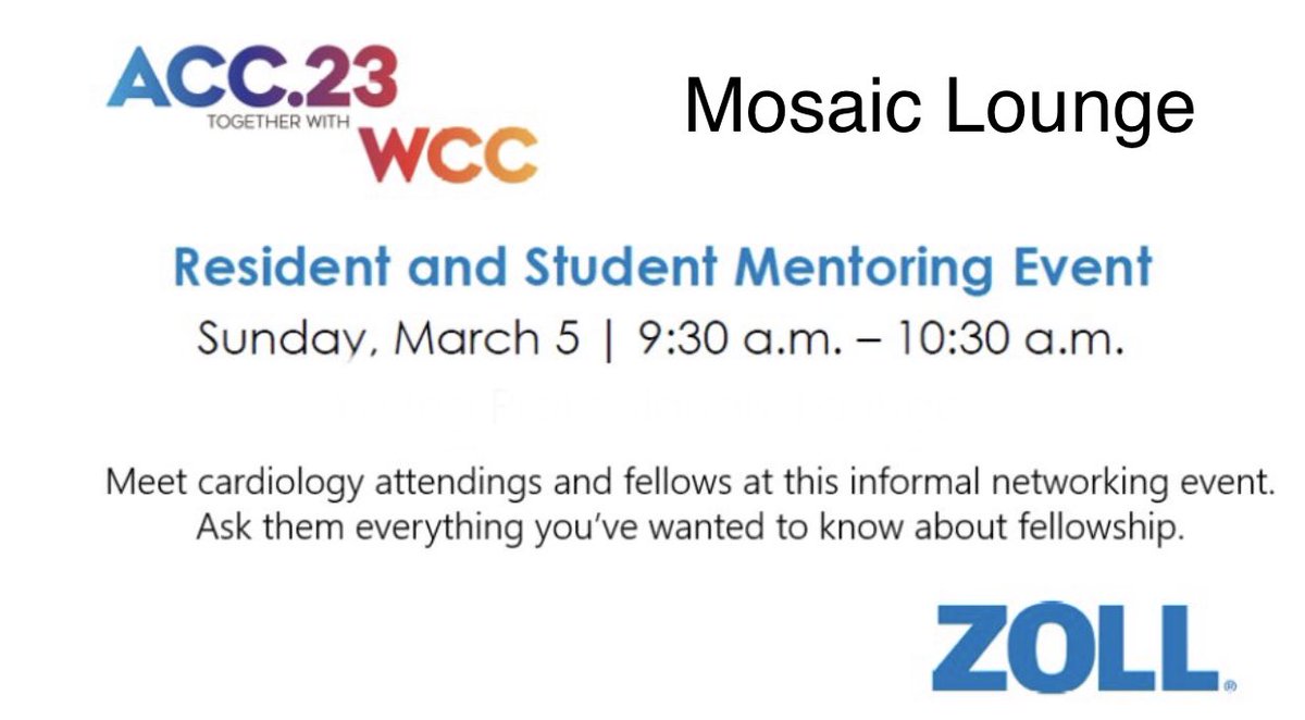 Sonu Abraham (@sonuabrahammd) on Twitter photo š£ Attention all medical students and residents interested in cardiology!
Donāt miss out on the āResident and Medical Student Mentoring Eventā at the Mosaic lounge on March 5th, 9:30 am to 10:30 am !
Register here: tinyurl.com/2ub8rvk5
#ACCFIT #ACC23 #WCCardio <a href="/ACCinTouch/">American College of Cardiology</a> š£ Attention all medical students and residents interested in cardiology!
Donāt miss out on the āResident and Medical Student Mentoring Eventā at the Mosaic lounge on March 5th, 9:30 am to 10:30 am !
Register here: tinyurl.com/2ub8rvk5
#ACCFIT #ACC23 #WCCardio <a href="/ACCinTouch/">American College of Cardiology</a>