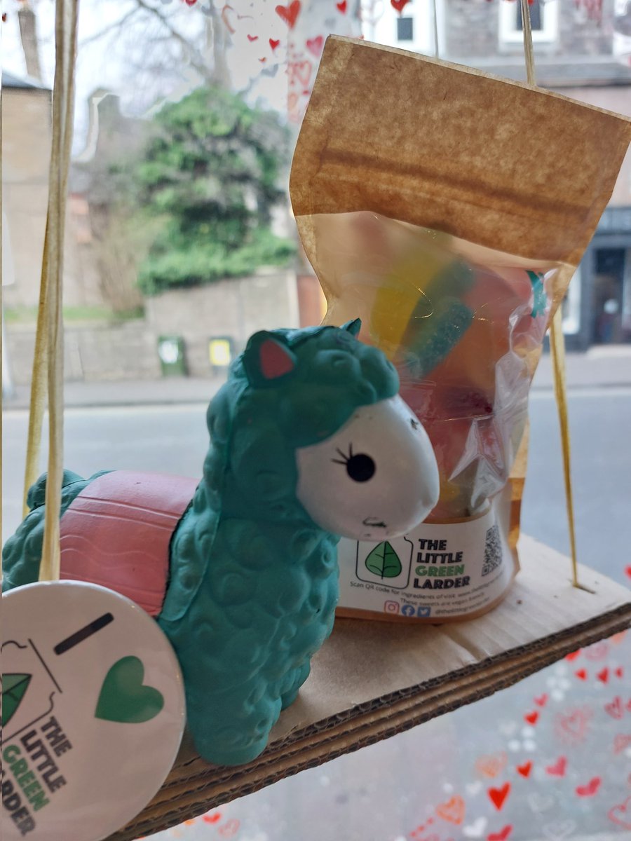 Our Llamas Favourite song rn.

"I know a shop that sells some sweets, 
They are vegan and can't be beat, There Plastic free, that's what I desire,
Sugary treats, they set my world on fire.

I want Candy, I love Candy!"

Pop down &amp; grab some sweets ether, premade, or make your own